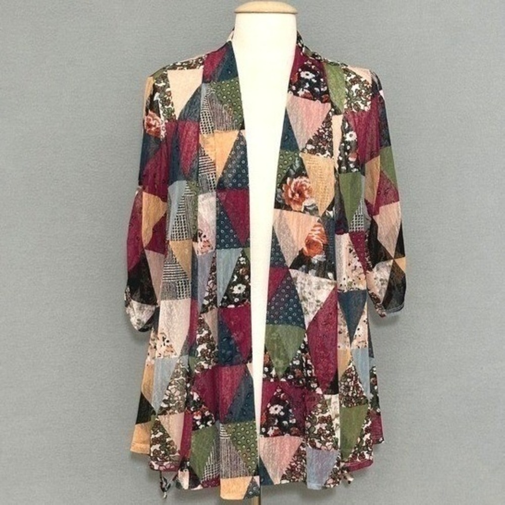 Ali Miles Womens Top PM Patchwork Floral Sheer Cover Up Boho Country Western